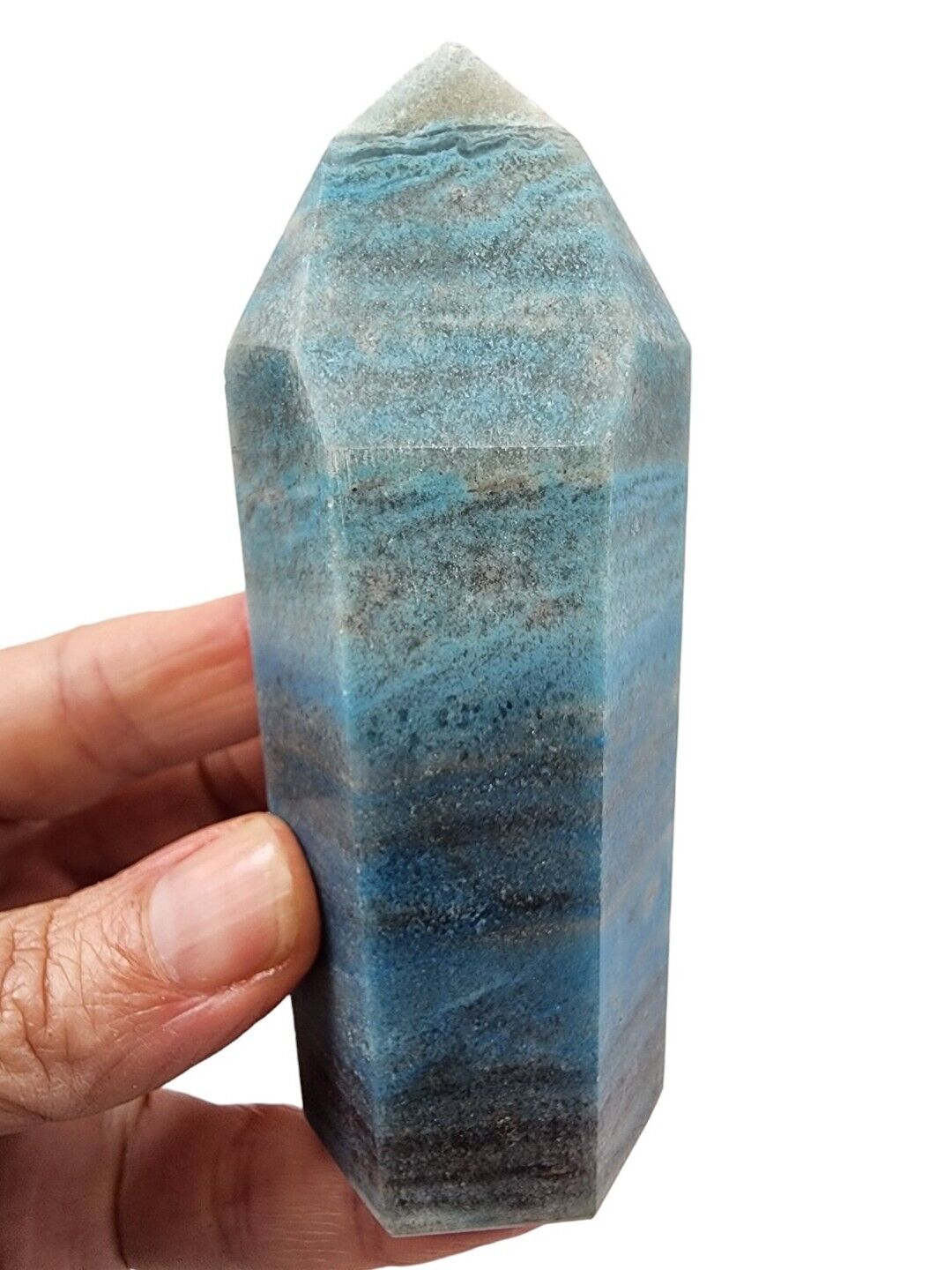 Trollite Blue Tourmaline Lithium Lepidolite Polished Tower 159 grams