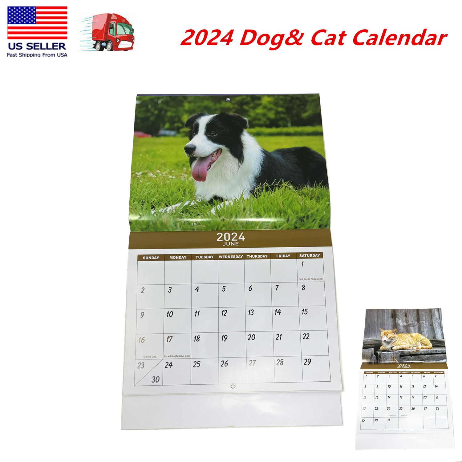 2024 Dog Cat Wall Calendar Cute Dog Breed, Puppy, Small 12 Month Monthly Planner