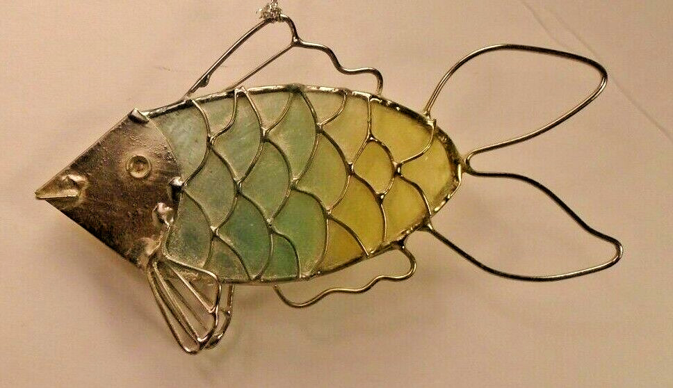 Beautiful Sea Shell Fish OrnamentCreation  Light  Cathcher  Silver Metal Blue