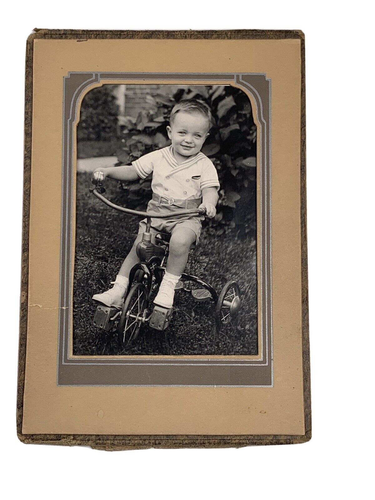 Vintage Photograph Little Sitting On Old Tricycle