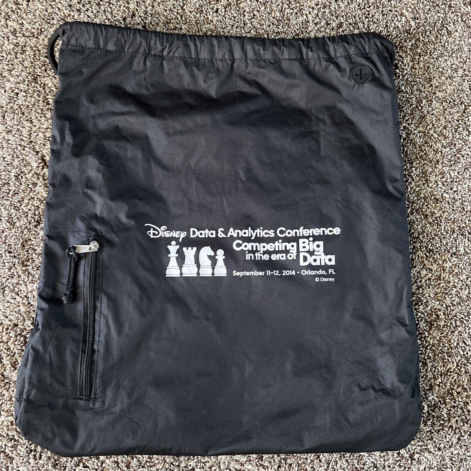 DISNEY  Black Drawstring Backpack Data Analytics Large Tote Bag Water ￼Resistant