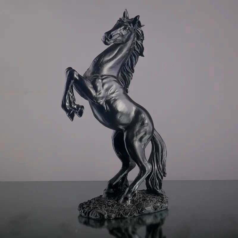 Standing Black Mustang Statue  Wild Animal Horse Figurine Room Decor