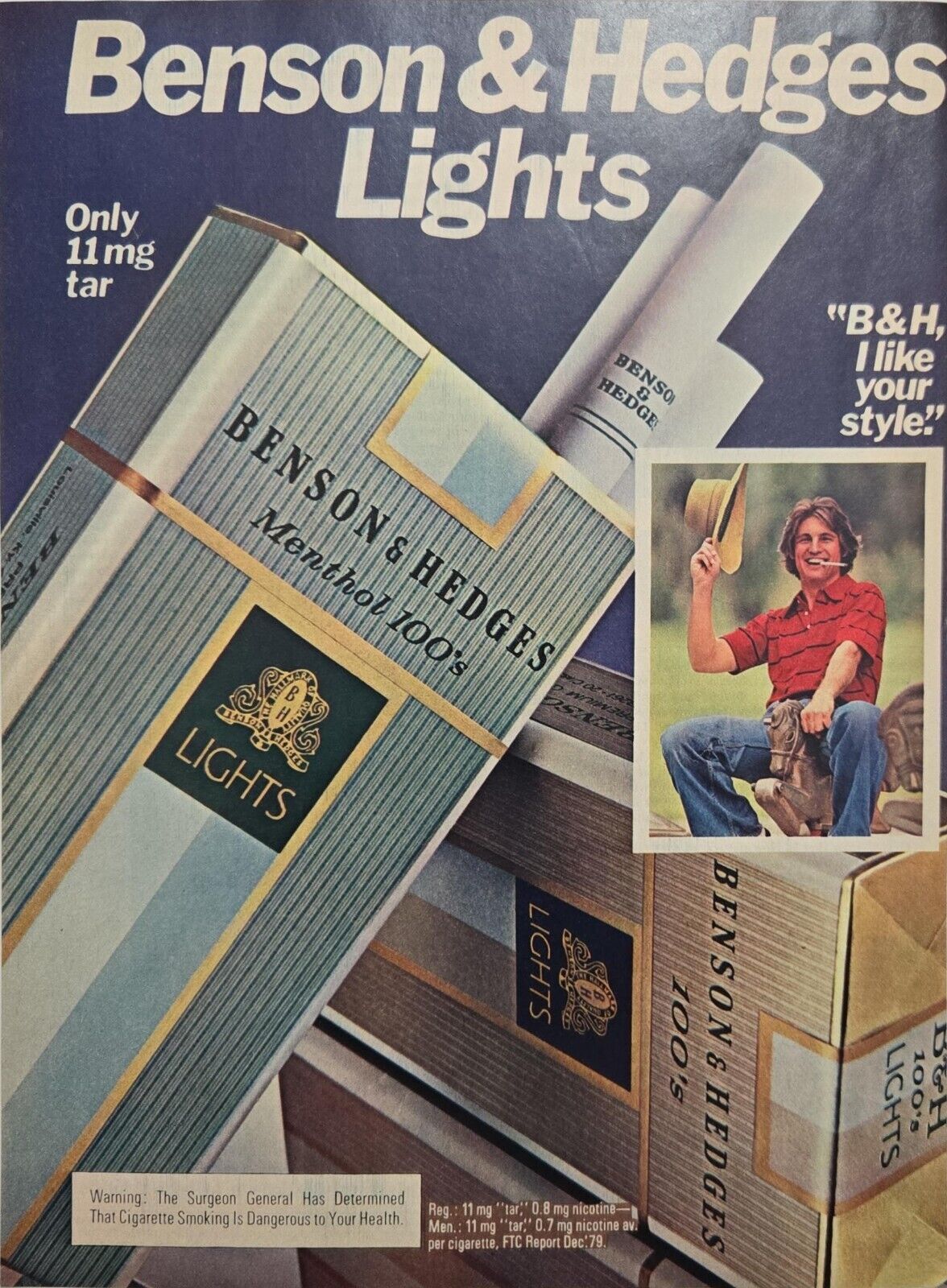 1980 Vintage Benson & Hedges Lights Menthol Cigarettes Tobacco Print Ad 