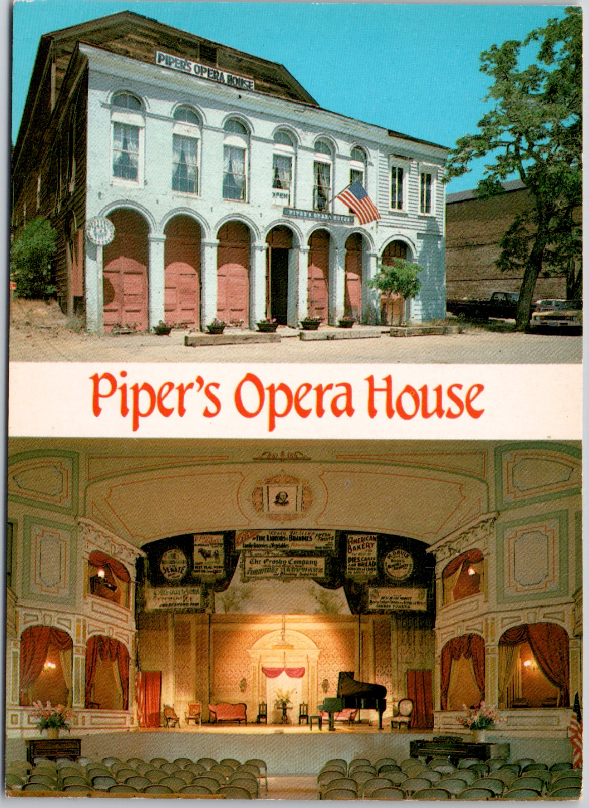 Pipers Opera House Virginia City Nevada Flag USA Comstock Vintage Postcard