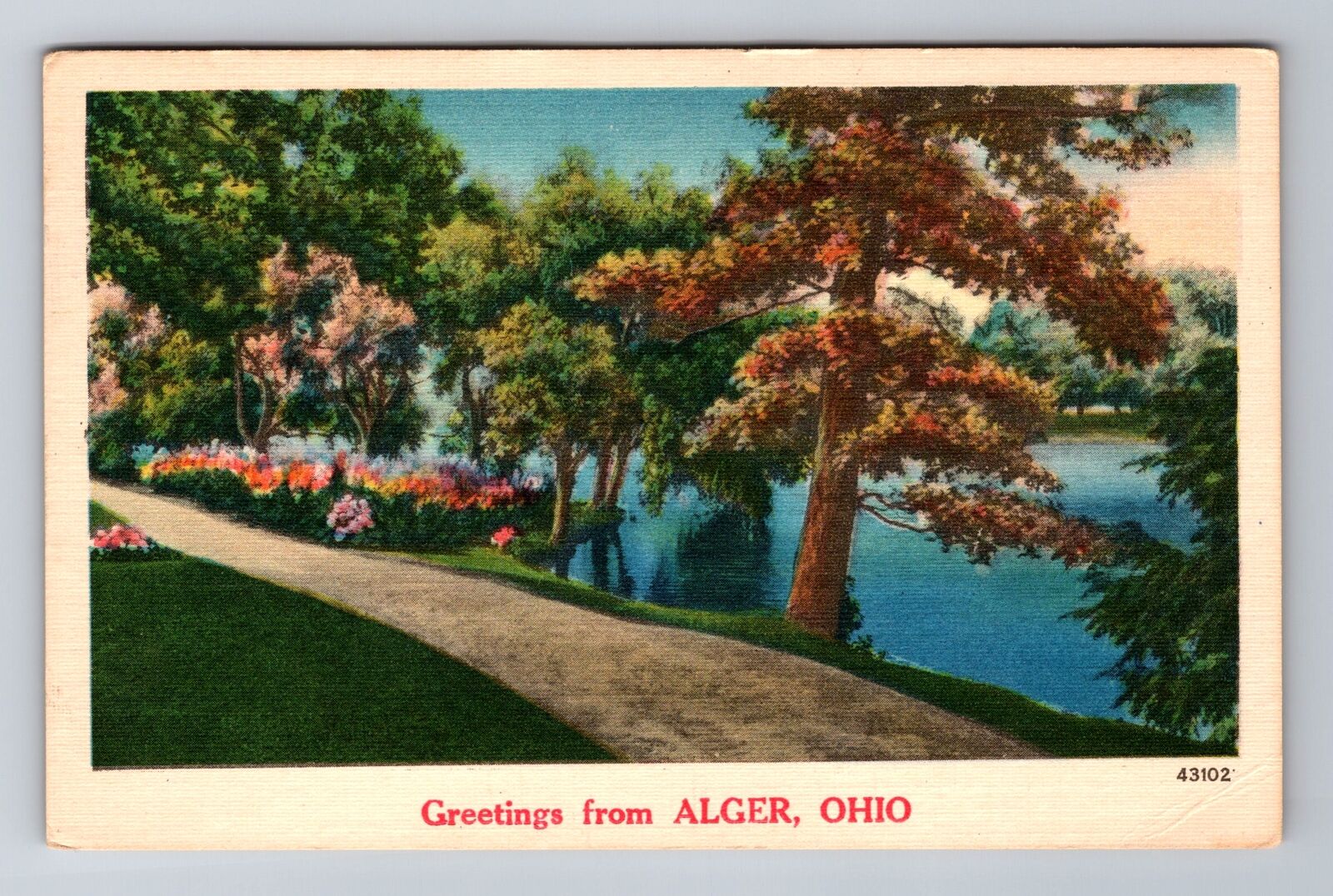 Alger OH-Ohio, Scenic Greetings, Water, Antique, Vintage c1955 Postcard