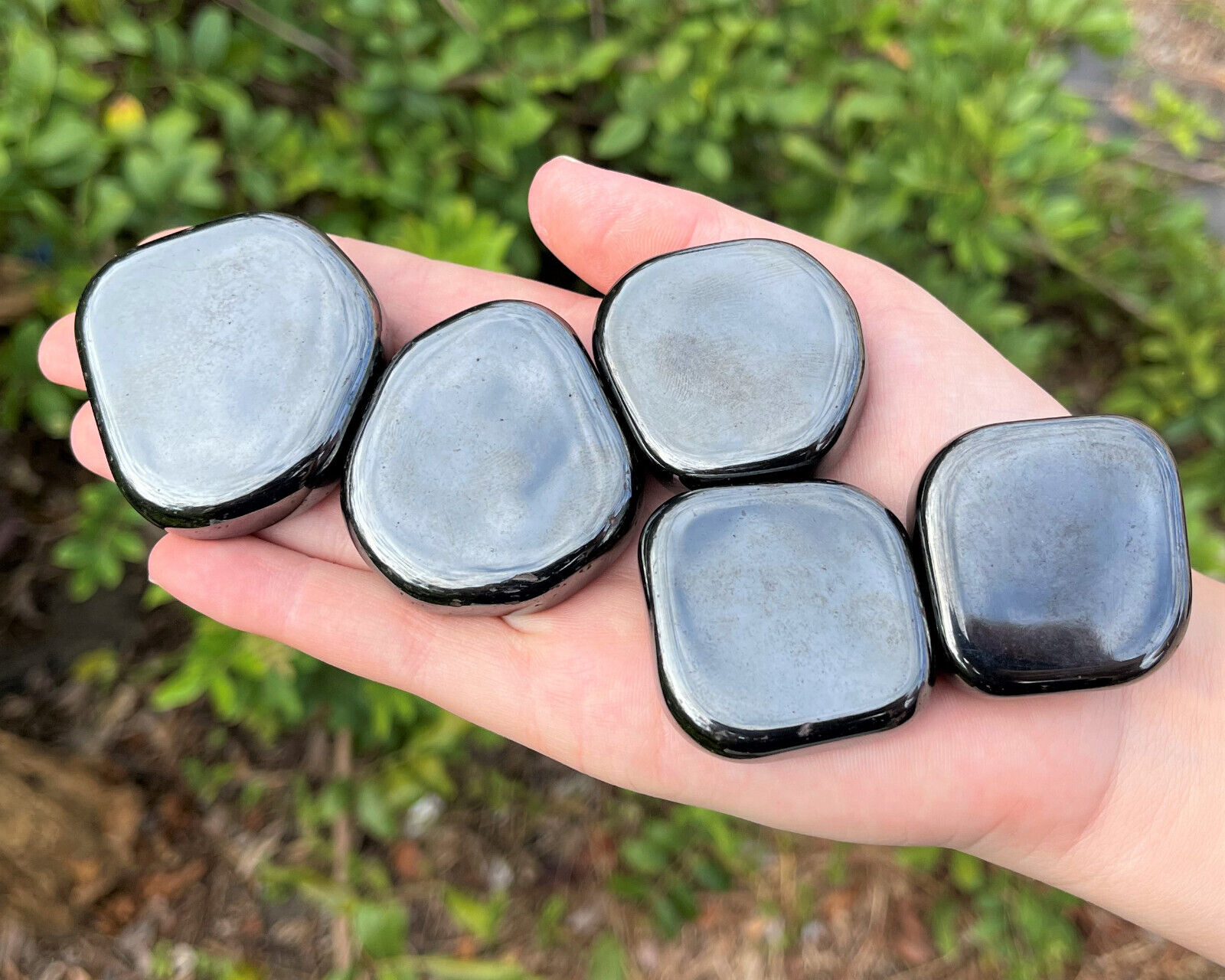 5 Large MAGNETIC Hematite Palm Worry Stone (Crystal Healing, Tumbled Magnet)
