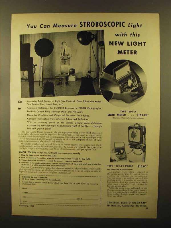 1950 General Radio 1501A Light Meter & 1501P1 Probe Ad