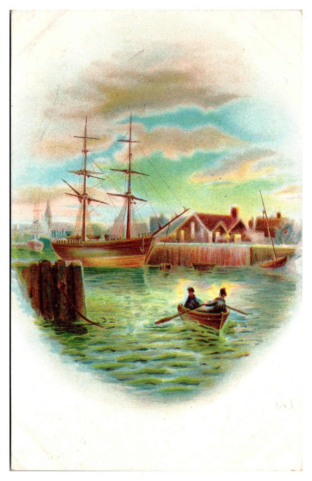 Antique Fleischmann's Compressed Yeast Advertising Card, Boat Scene on Front