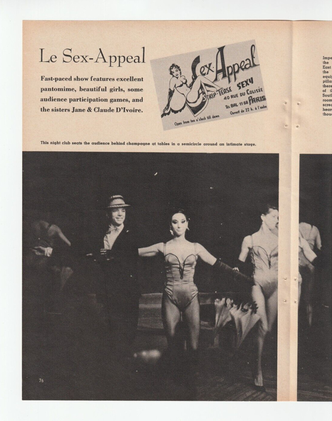 1962 SEX-APPEAL-Paris STRIP CLUB Magazine ARTICLE & PHOTOS~June/Claude D'Ivoire