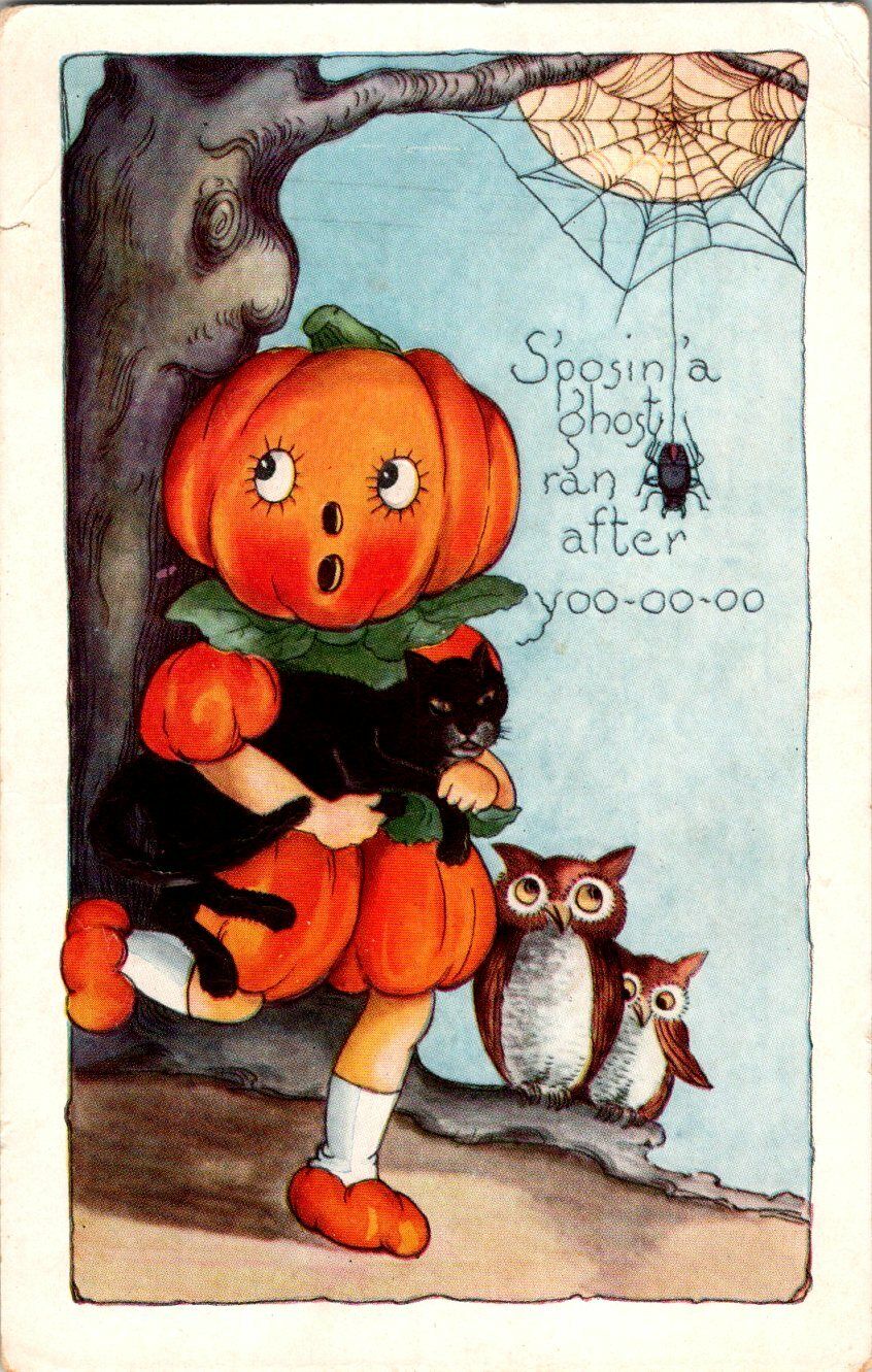 Vintage Postcard Halloween S'posin'a  ghost ran after yooo-oo-oo Whitney