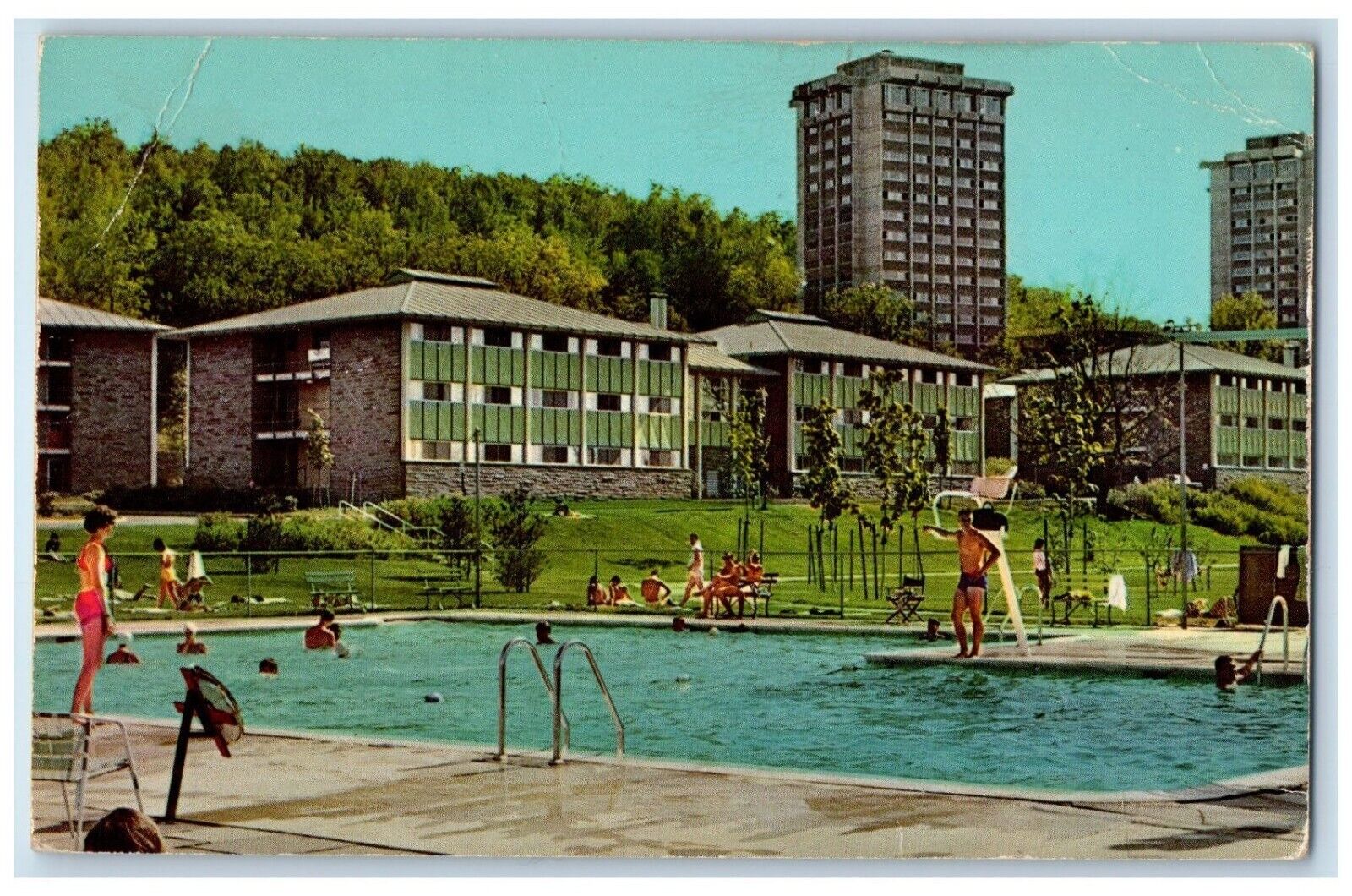 c1960 Ithaca College Exterior Building Swimming Pool Ithaca New York NY Postcard