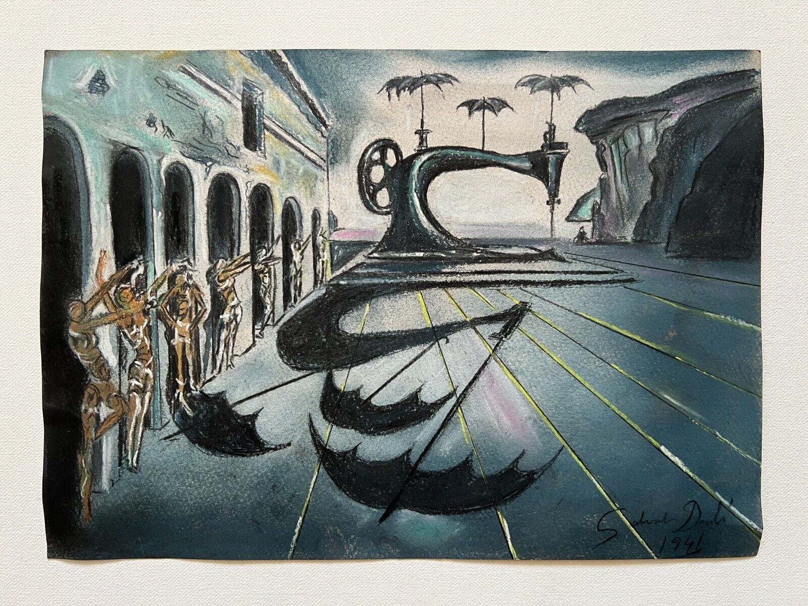 Salvador Dali (Handmade) Drawing - Painting mixed media on paper signed stamped