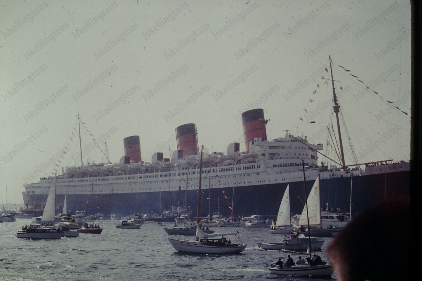 1967 Queen Mary ship in harbor long beach Original 35mm SLIDE He10