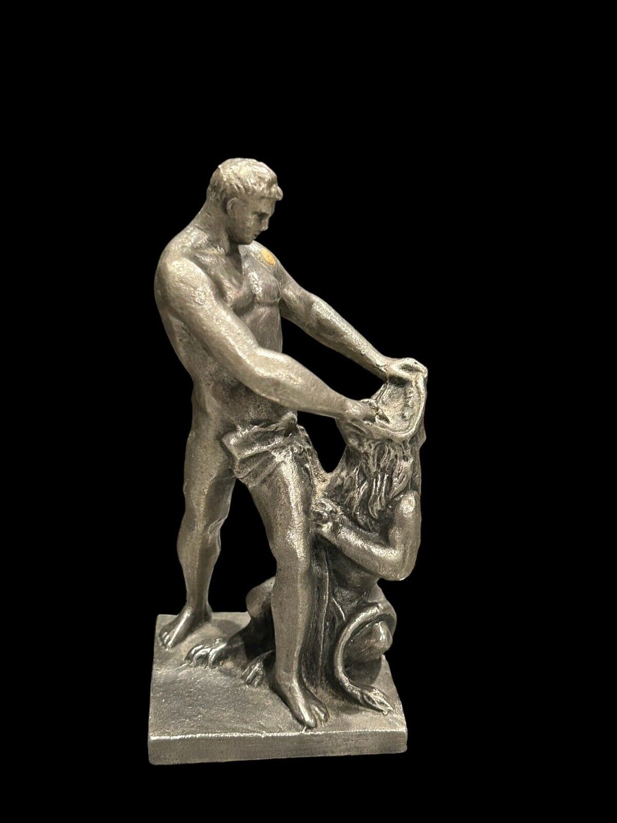 Vintage Bronze/Metal Sculpture of Heracles Slaying Nemean Lion Classic Mythology