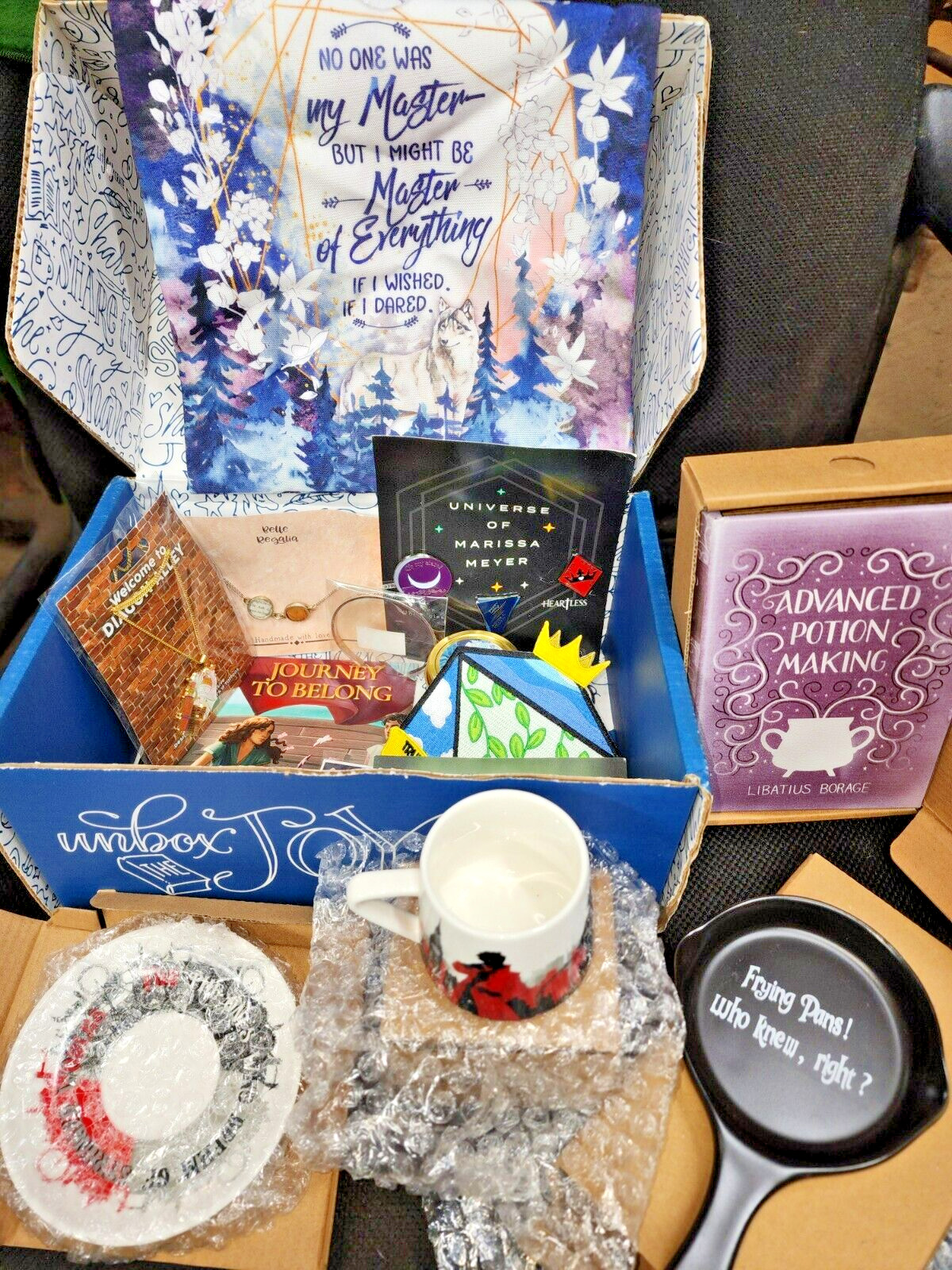 Fae-Crate Owl-crate Book box Full of gifts & collectibles from multiple boxes.