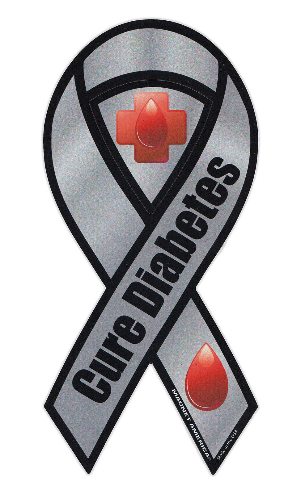 Magnetic Bumper Sticker - Diabetes Awareness - Ribbon Shaped Support Magnet