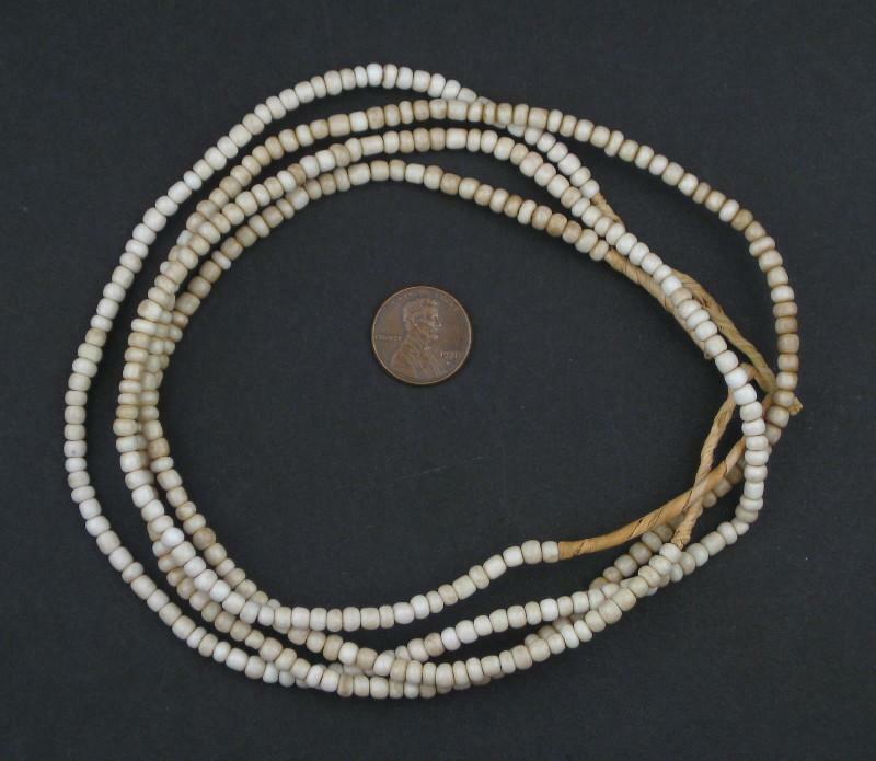 Vintage White Ghana Glass Beads 2 Strands 5mm African 24 Inch Strand Handmade