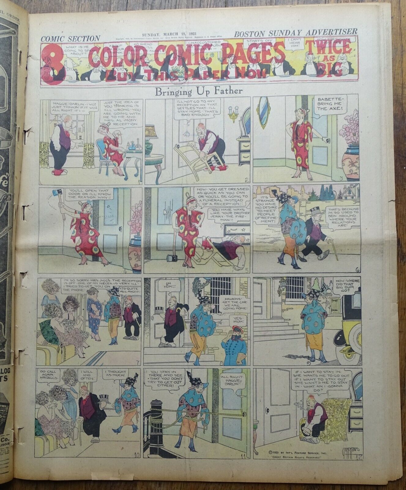 1923 Boston Advertiser Newspaper; Color Comics, Leon Trotsky ,Auto Show Edition