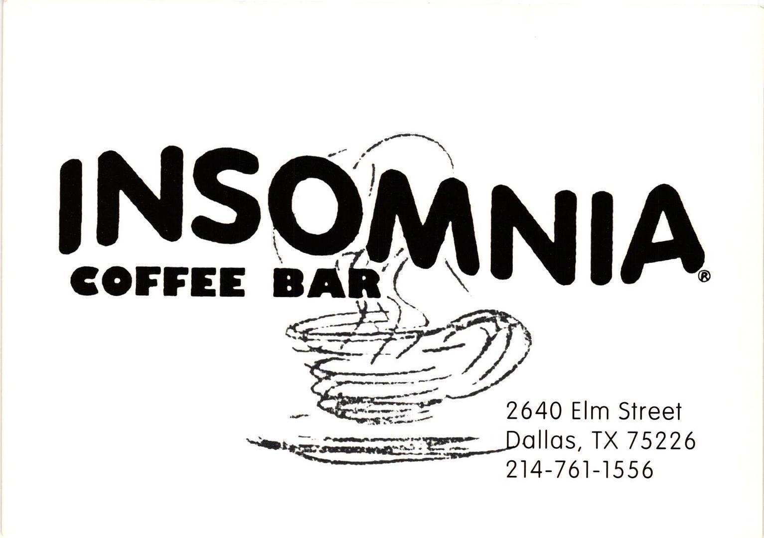Vintage Postcard 4x6- Insomnia Coffee Bar, Dallas, TX.