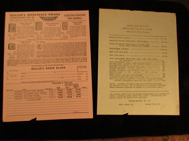Vintage paper advertising Brochure 1950's Parmak electric Fencers price order 
