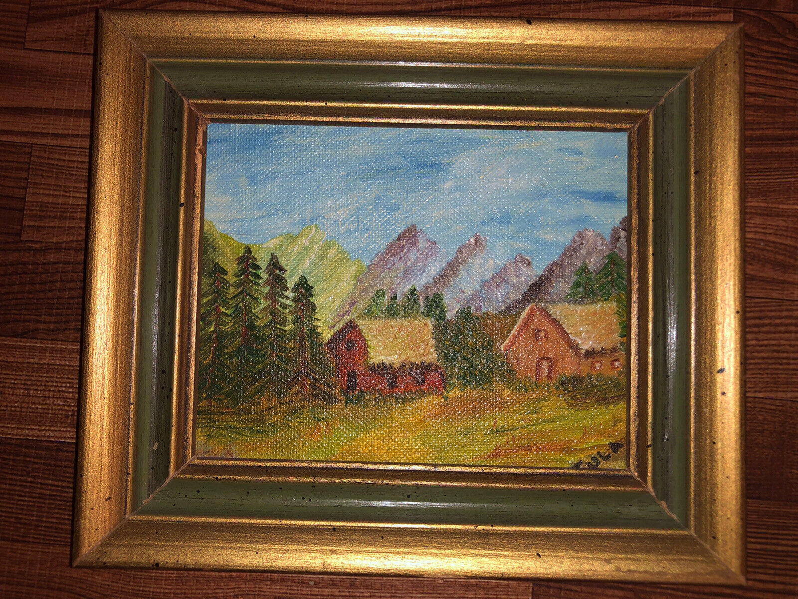 Original Miniature Oil On Board Painting, Farm On Country Road, Signed \