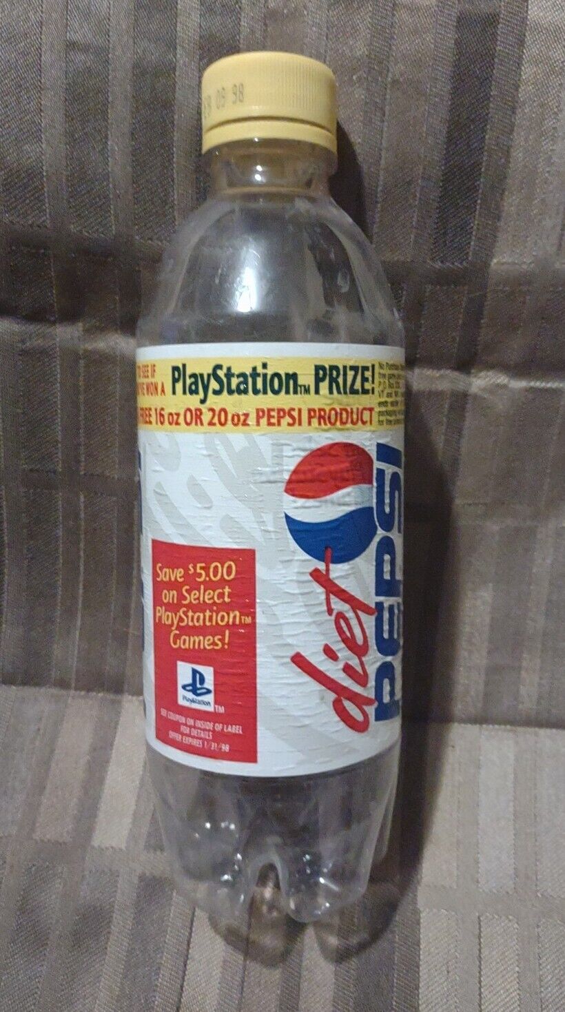 Diet Pepsi Plastic Soda Bottle 1 Liter Vintage Rare PlayStation Sweepstakes 1997