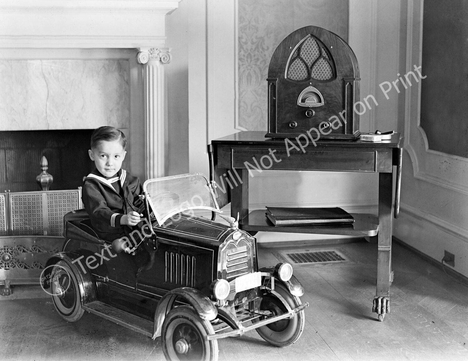 Early 1900\'s Boy in Toy Pedal Car Vintage Photograph 8.5\