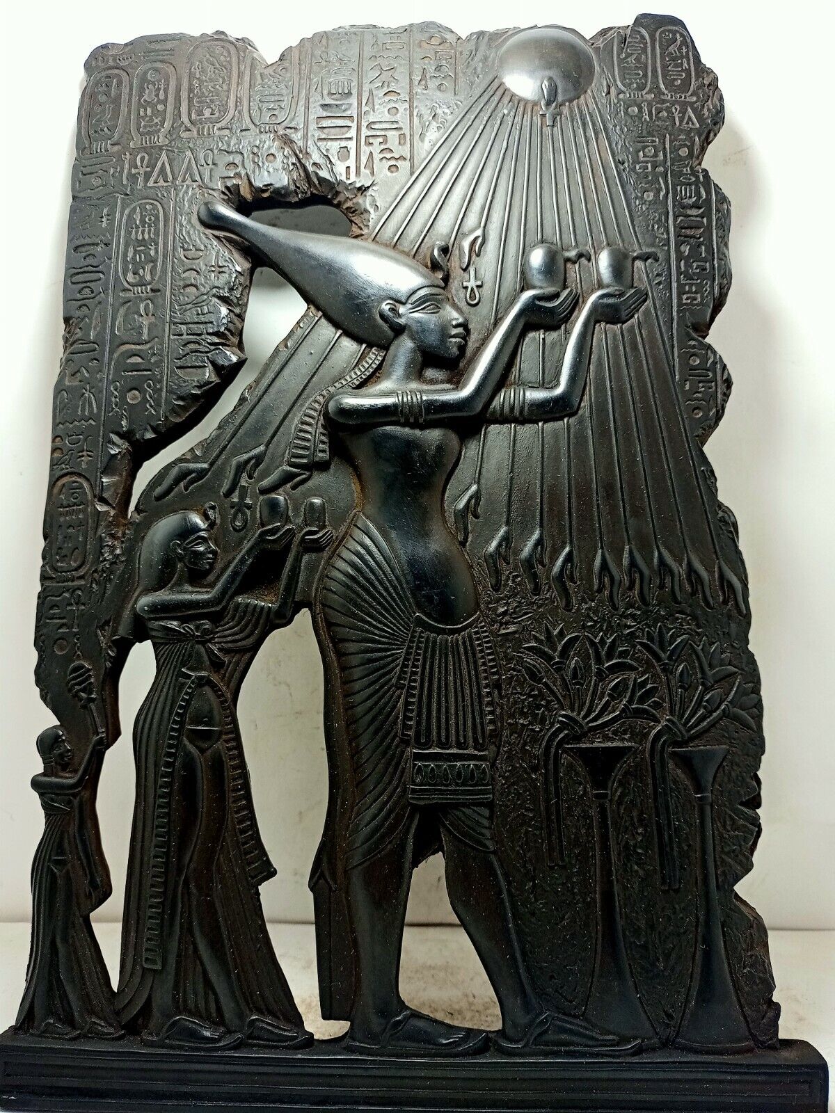 RARE ANTIQUE ANCIENT EGYPTIAN Stela King Akhenaten Nefertiti Worship Sun 1830 Bc