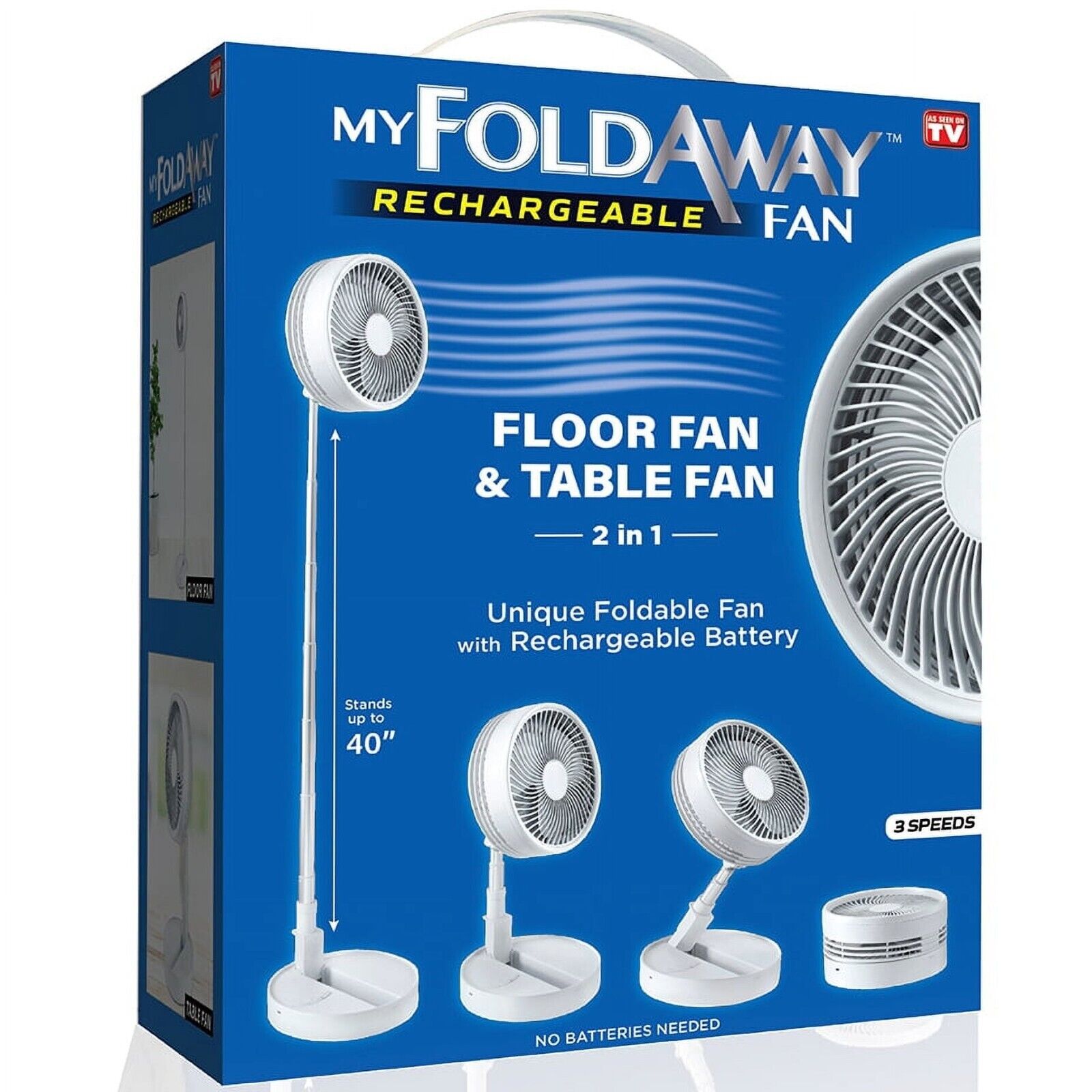 2in1 Floor and Table Fan Foldable and Portable Rechargeable Fan Up to 40 in