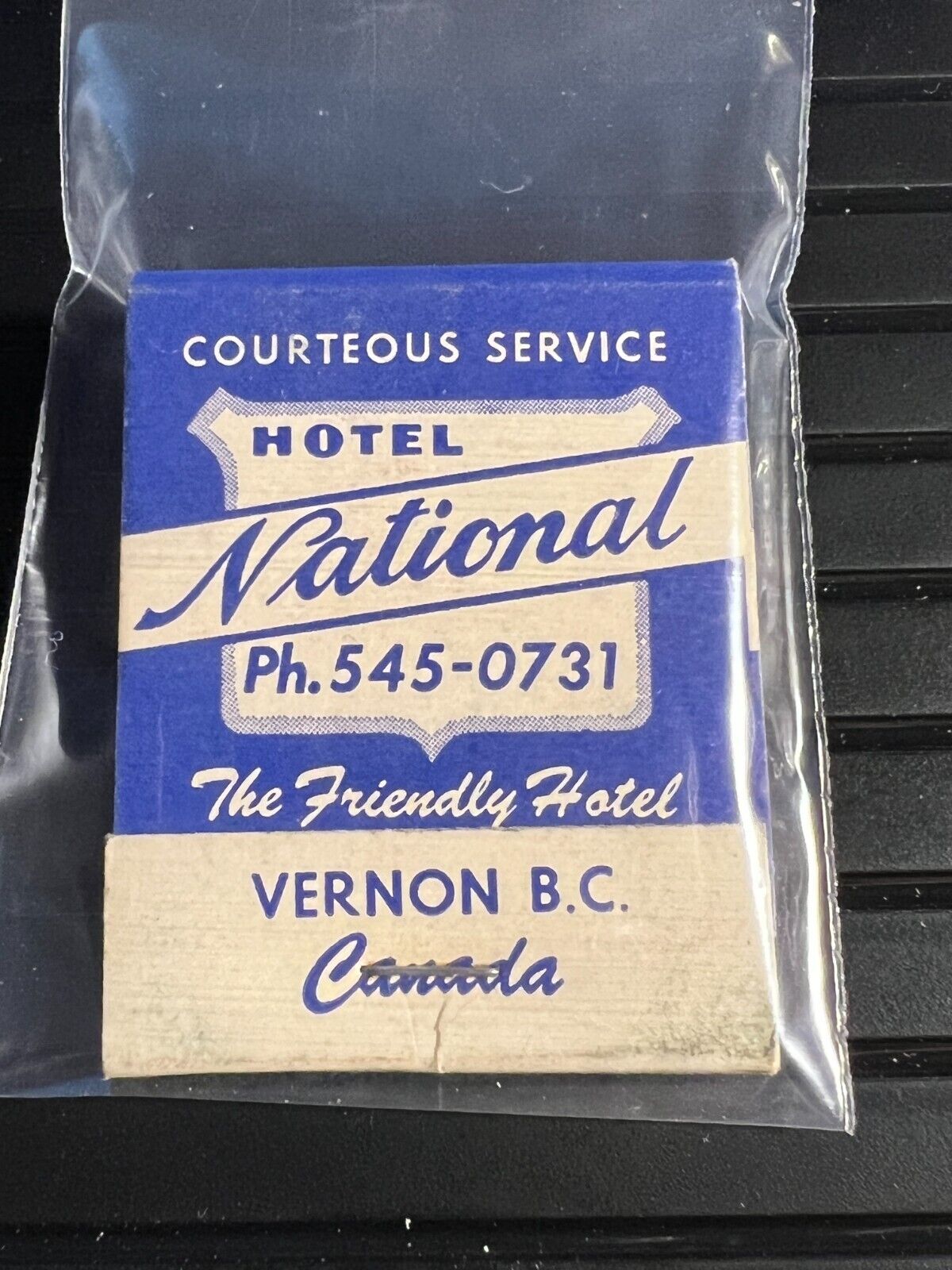 VINTAGE MATCHBOOK - HOTEL NATIONAL - VERNON B.C, CANADA - UNSTRUCK