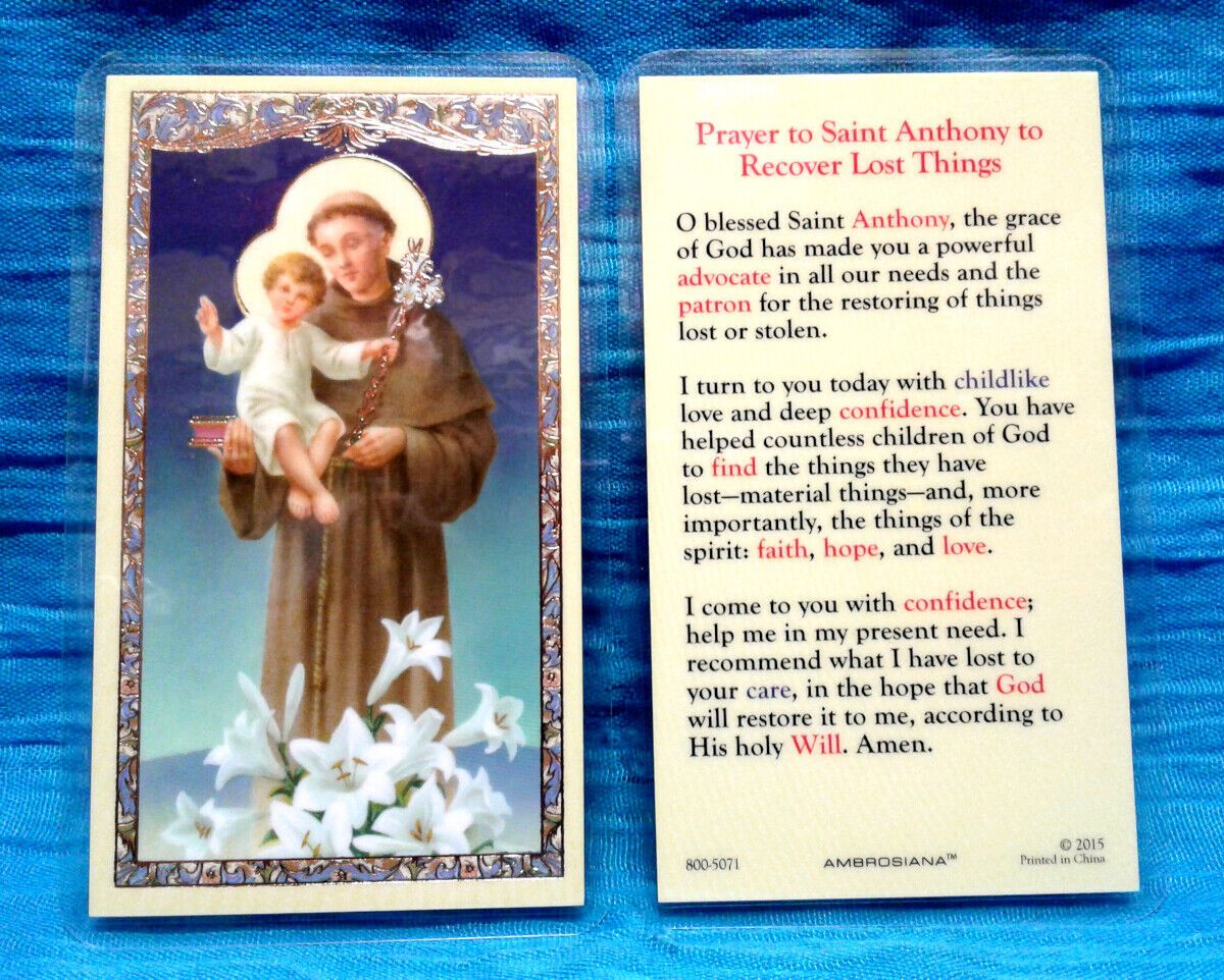 Saint Anthony to Recover Lost Things LAMINATED Holy Card Gilded Gold Catholic