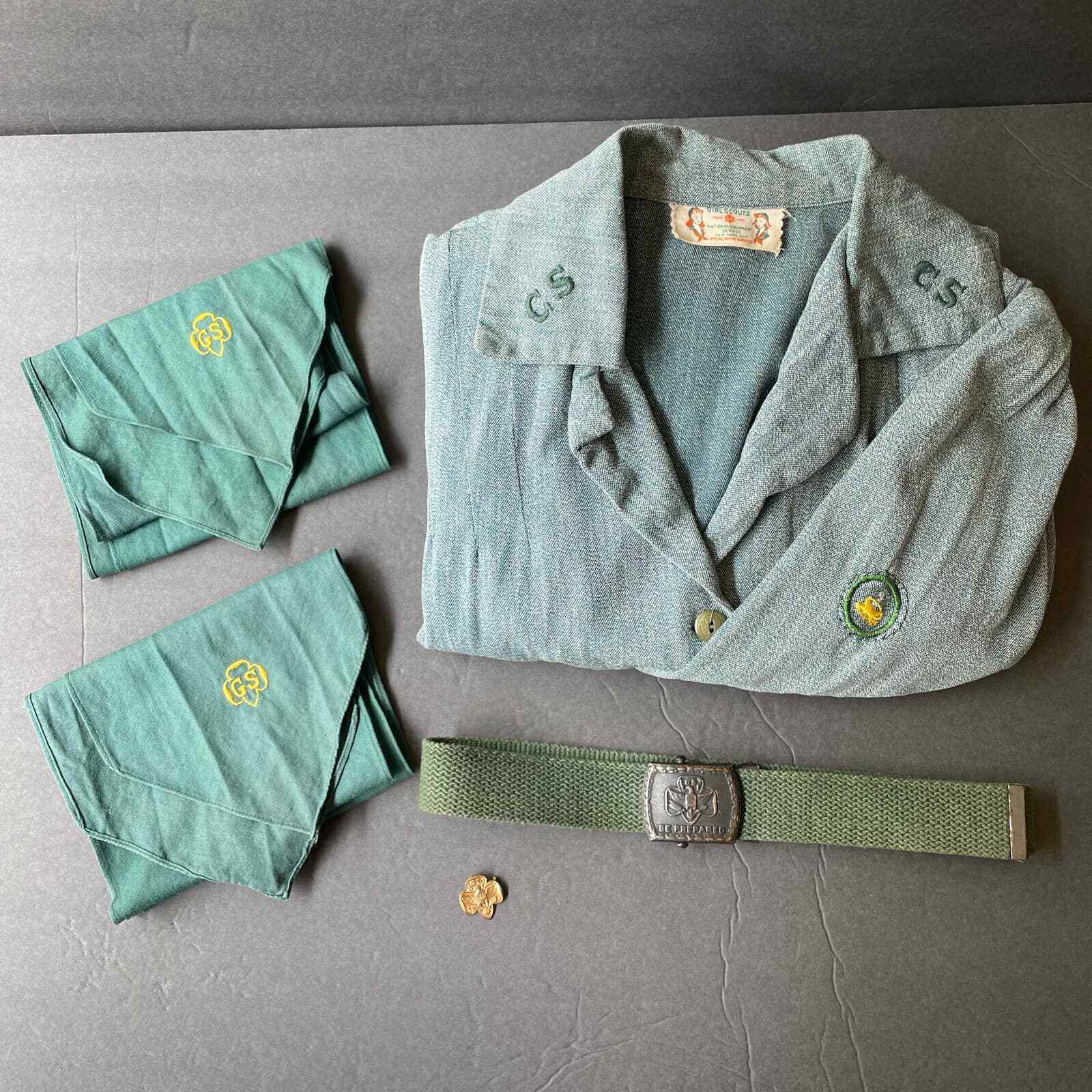 Vintage 1940s Girl Scout Uniform Belt Pin 2 Neckerchiefs