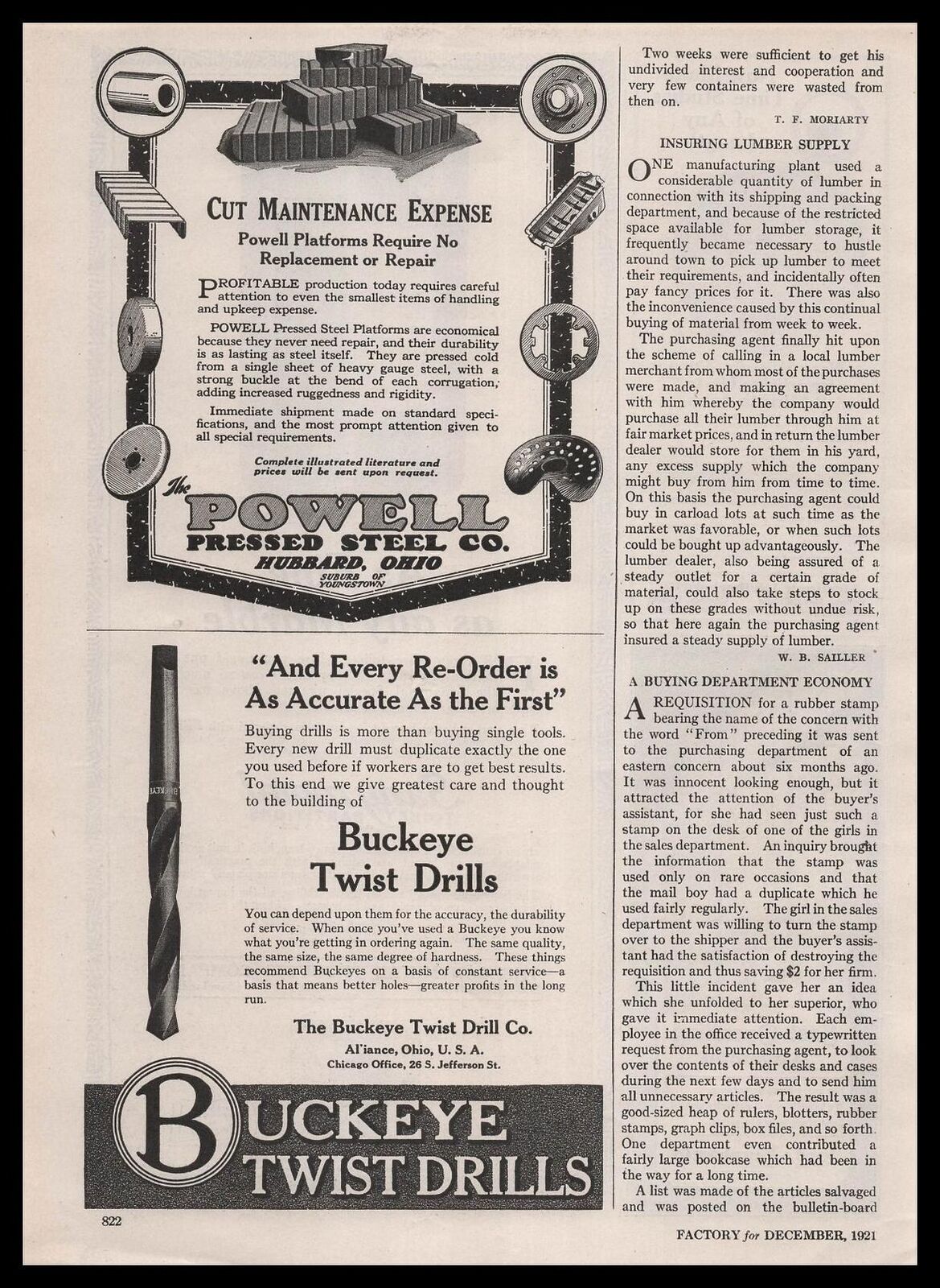 1929 Buckeye Twist Drill Alliance Ohio Every Order Accurate As The 1st Print Ad