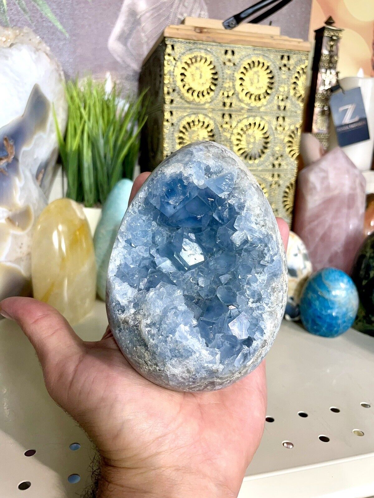 Celestite Egg Cluster Geode Healing Crystals Natural Blue Stone 5x3.5”