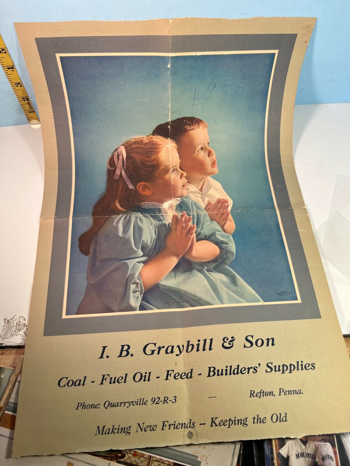 1955 Farm Coal Lumber & Supplies Poster w/ Years Budget Back Side