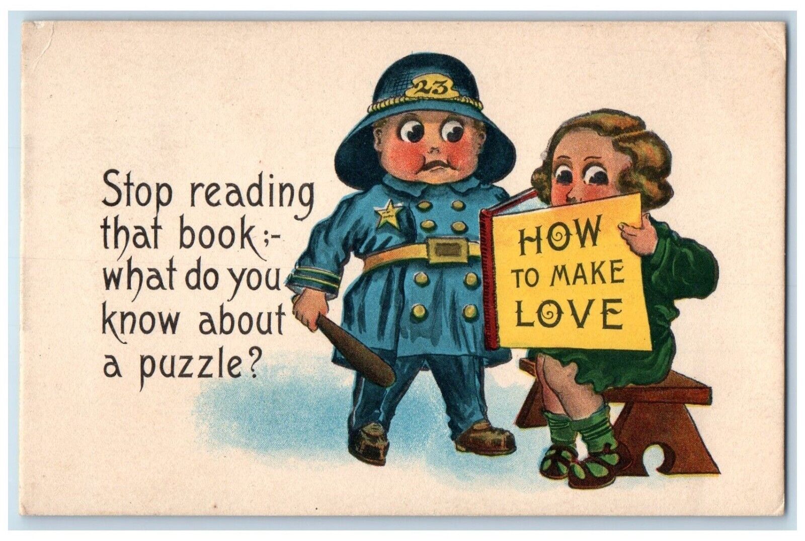 Newburg Oregon Postcard Policeman Girl Stop Reading That Book How To Make Love