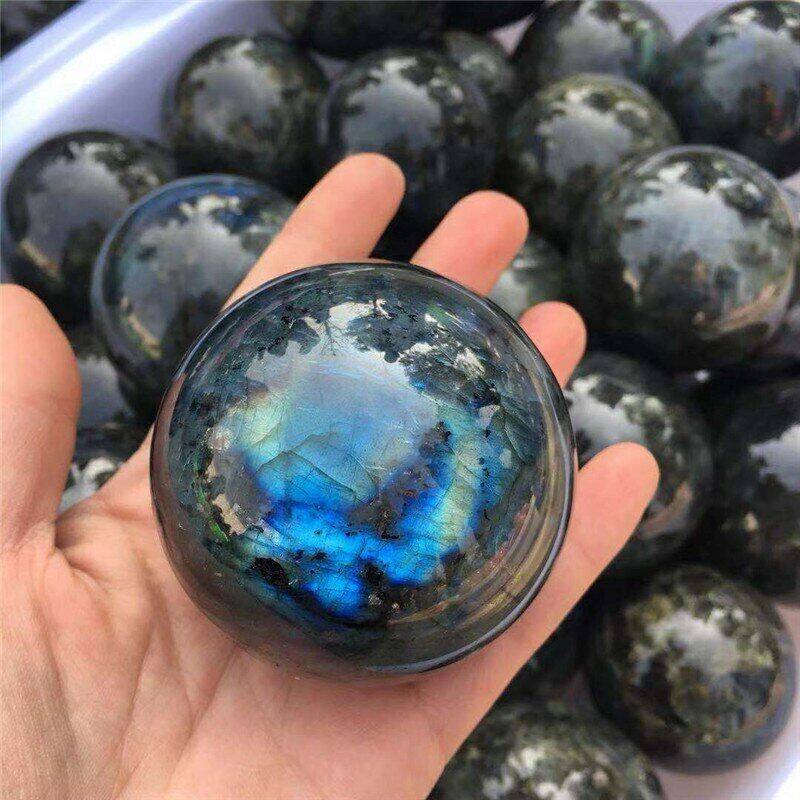 80mm Natural Rainbow Labradorite Sphere Quartz Healing Crystal Ball Gemstone