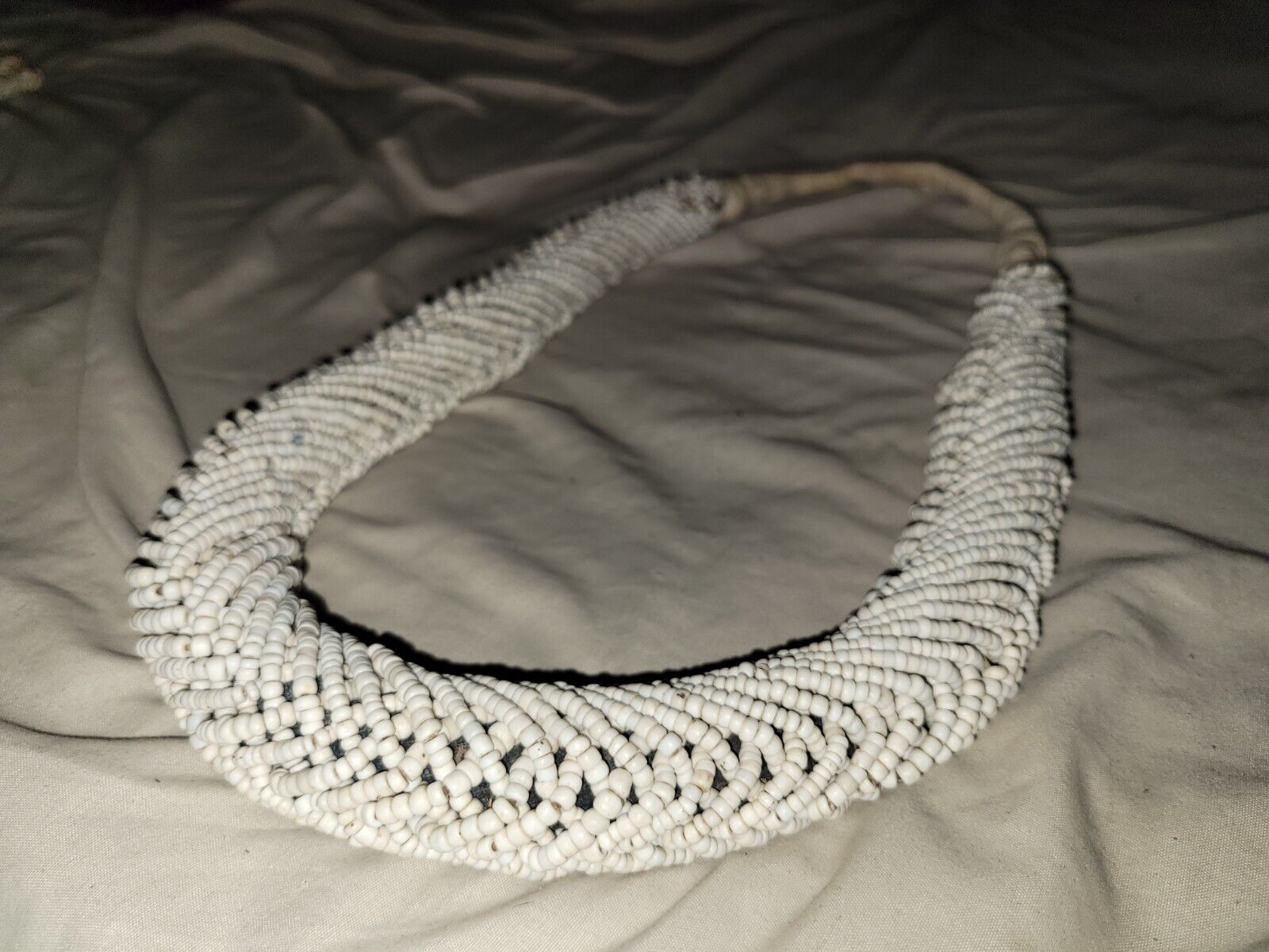  Vintage White Glass Beaded Wedding Necklace- Kuba Tribe Ivory Coast Africa.....