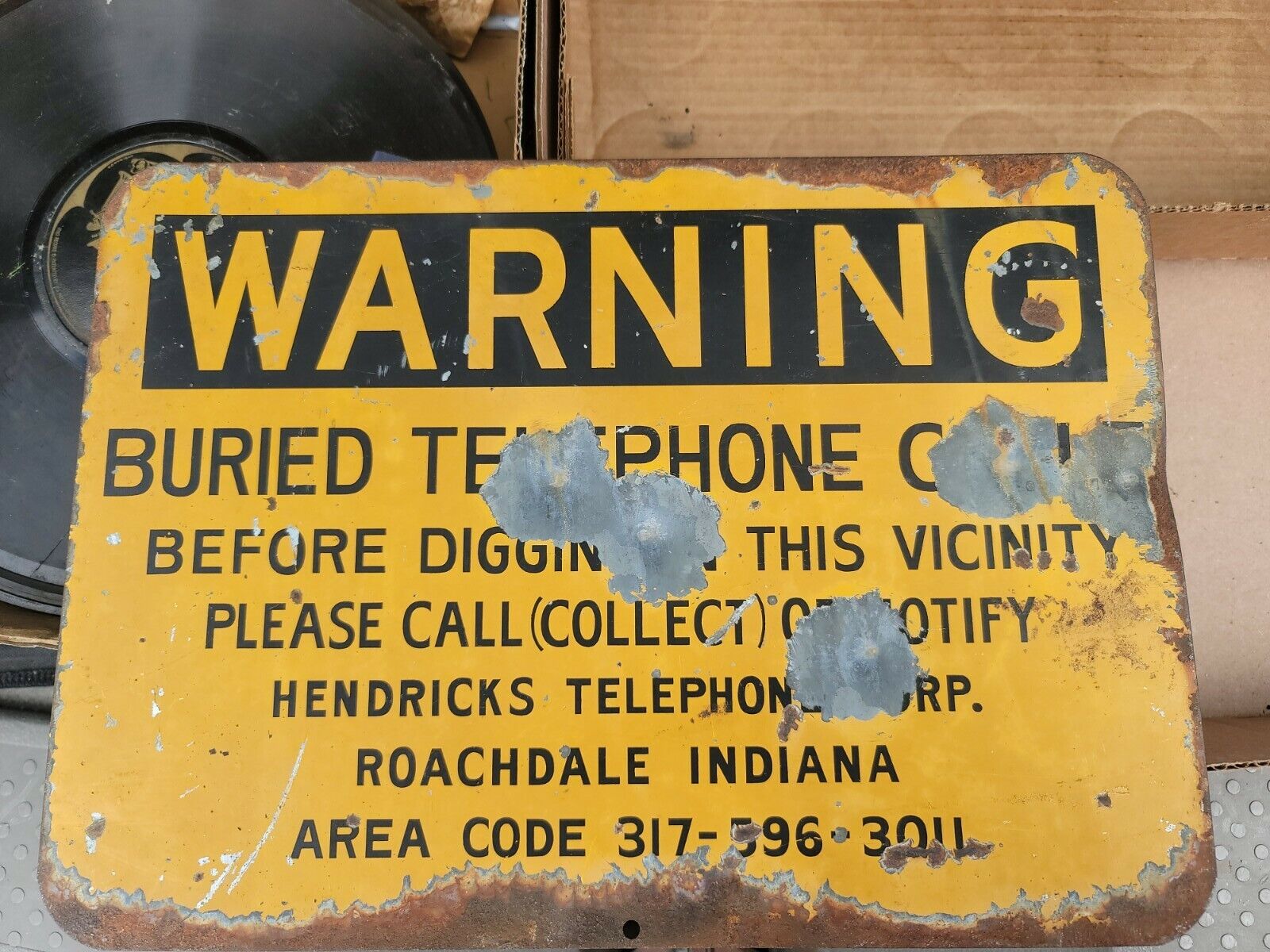 Vintage Indiana Telephone Vintage Warning Underground Cable Steel Sign  10x14