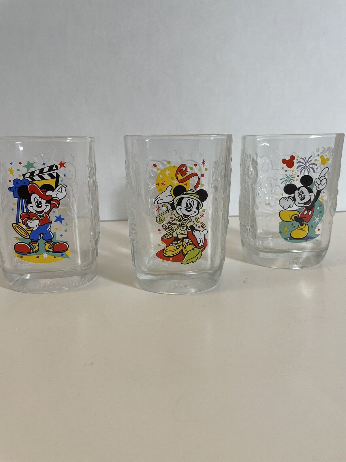 McDonald\'s Walt Disney World 2000 Celebration Glasses Cups Mickey Mouse Set of 3