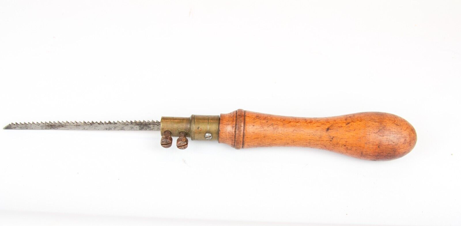 Early Antique Boxwood & Brass Pad Saw (Keyhole Saw) With Original Pad Saw Blade