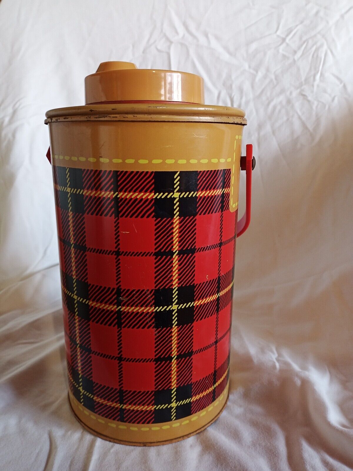 Vintage Hamilton Brand Red Plaid Half Gallon Thermos With Glass Insert Cork Gone