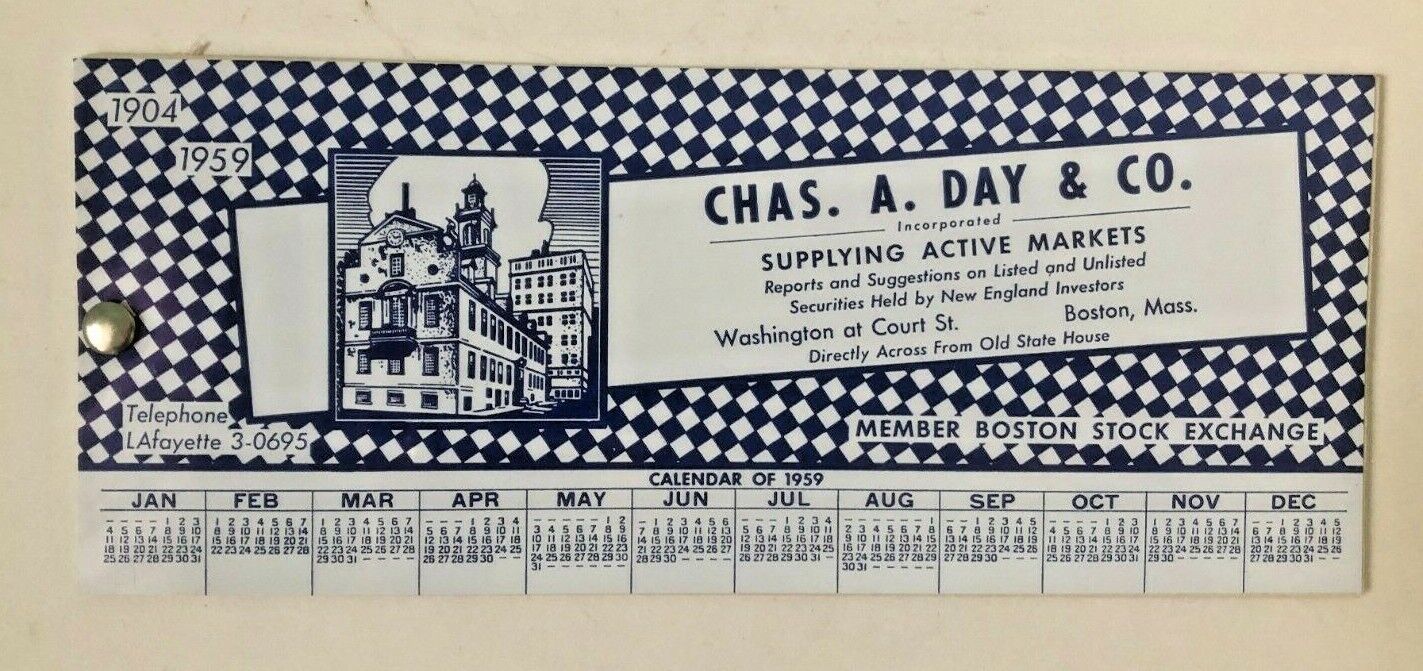 Vintage 1959 Stock Market Advertising Note Pad Charles  Day Co. Boston MA