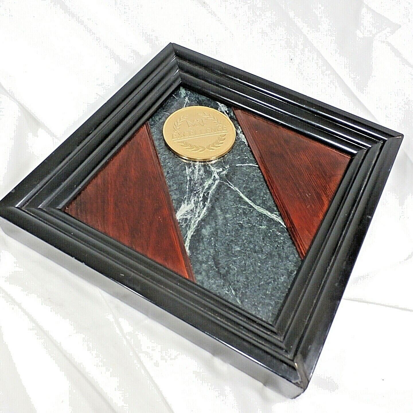 Gold MRI Excellence Award Green Marble & Dark Hardwood Wall Trophy Black Frame