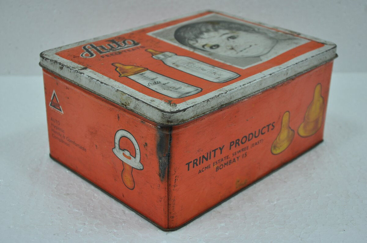 Vintage Baby Auto Feed Teats  Ad Litho Tin Box
