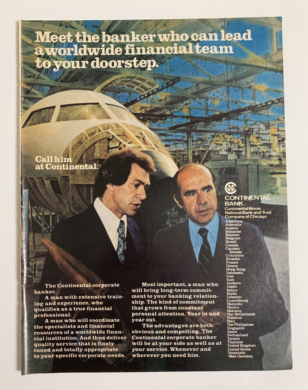 1978 Continental Bank Print Ad Original Vintage Chicago Worldwide Financial Team