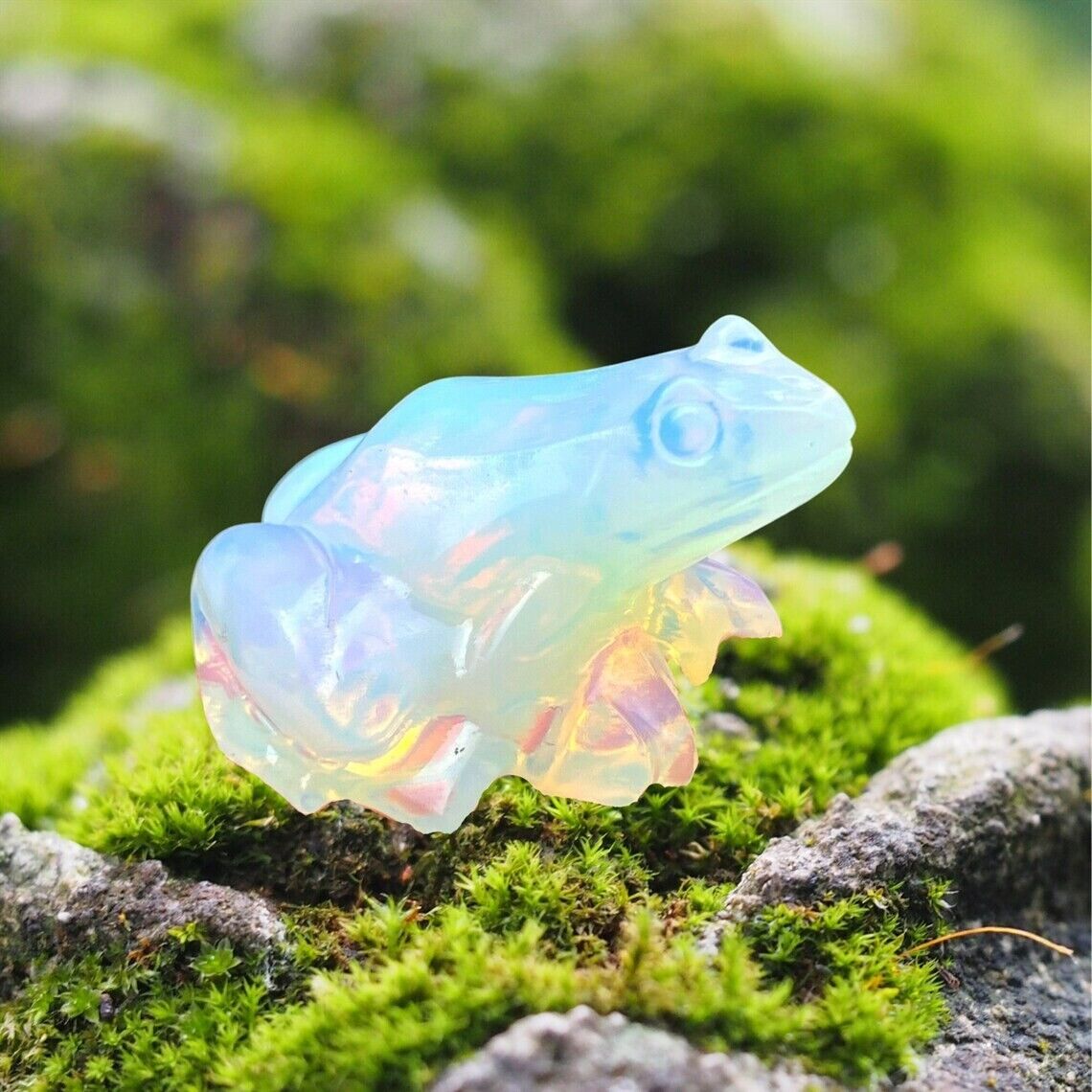 Opalite Frog Statue Handcrafted Blue Clear Crystal Frog Stone Home Decoration