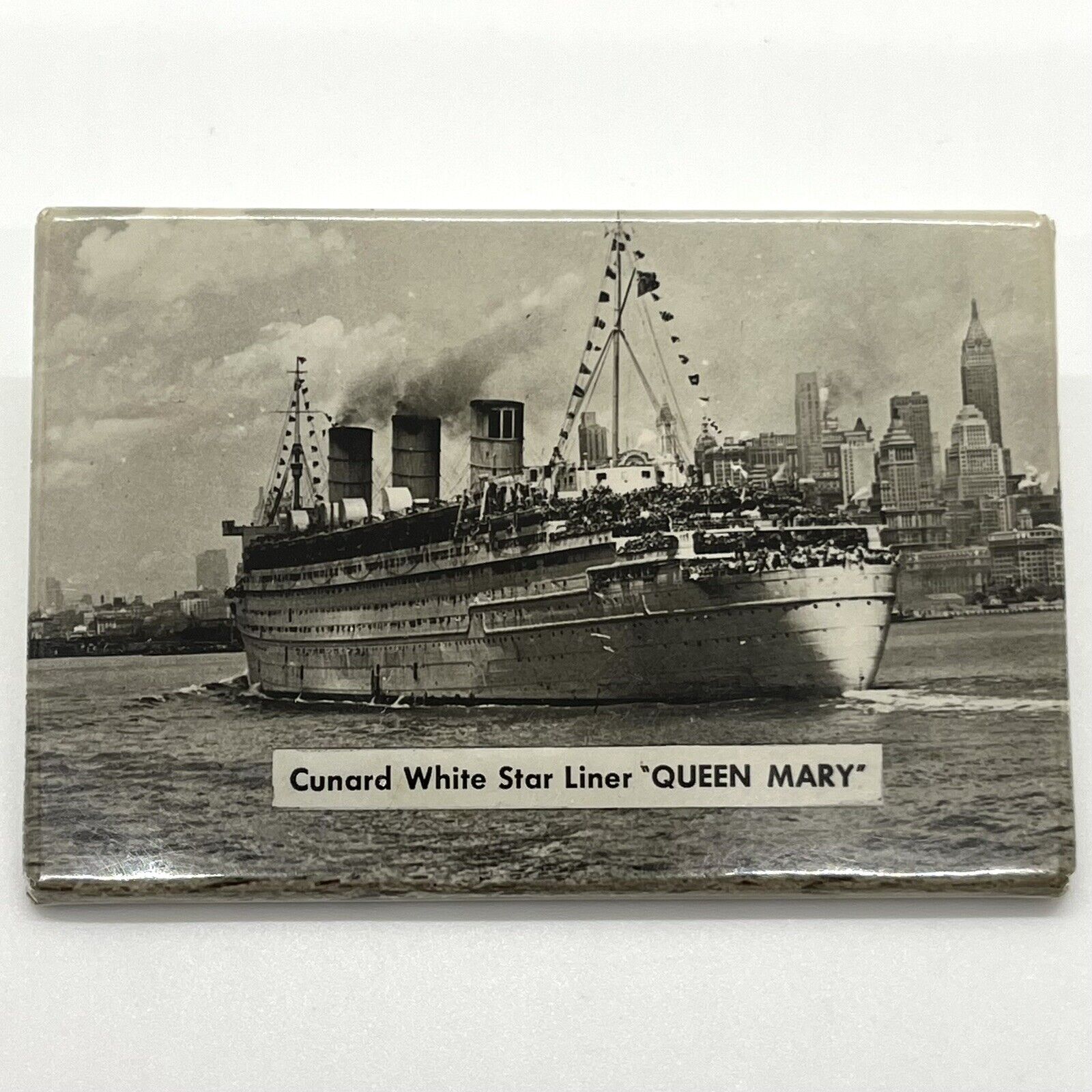 Cunard White Star Liner Queen Mary Mirror Purse/Pocket/Handbag Ship Souvenir Vtg