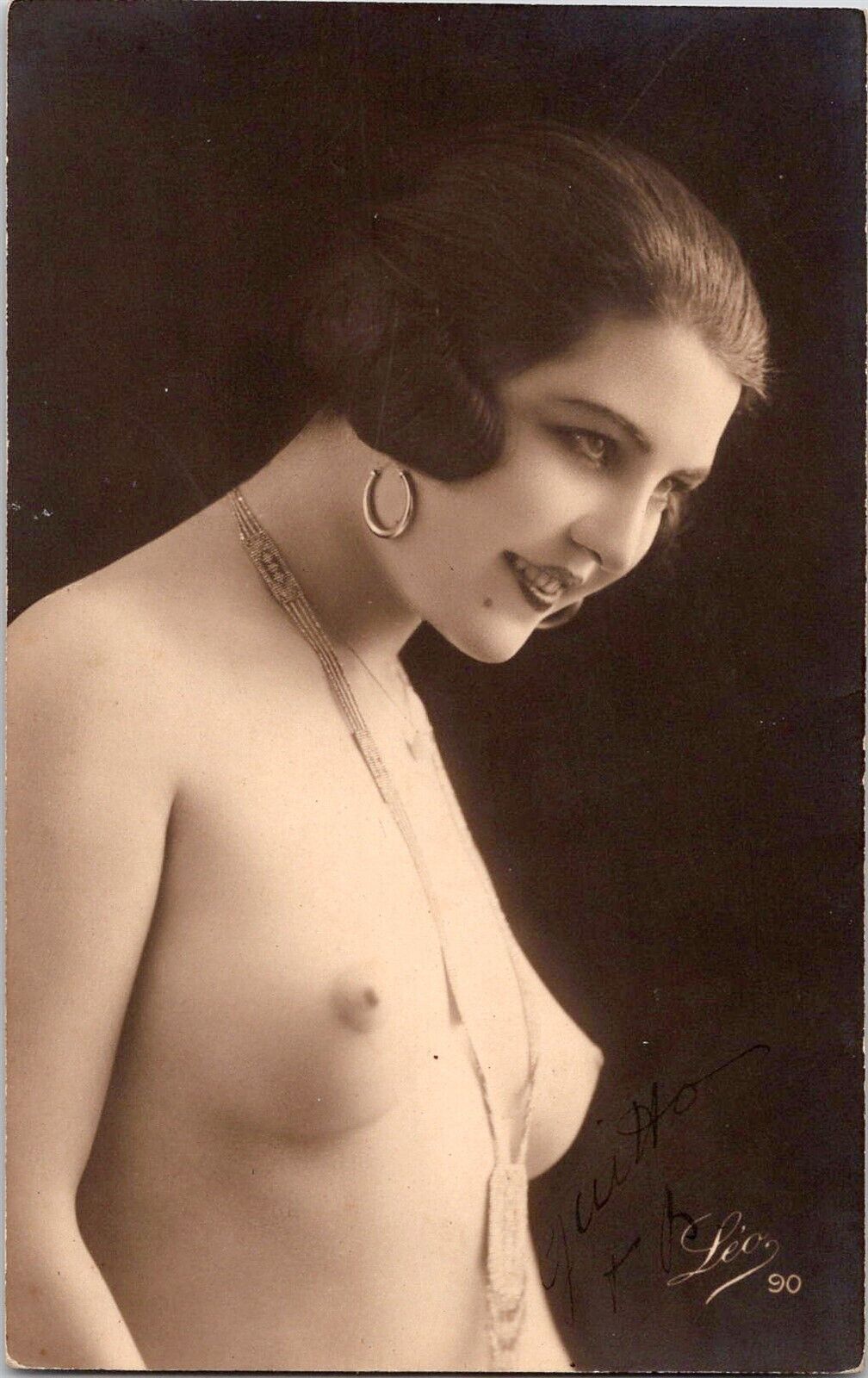 Jeanne Juilla close-up French nude woman original old 1920s photo postcard