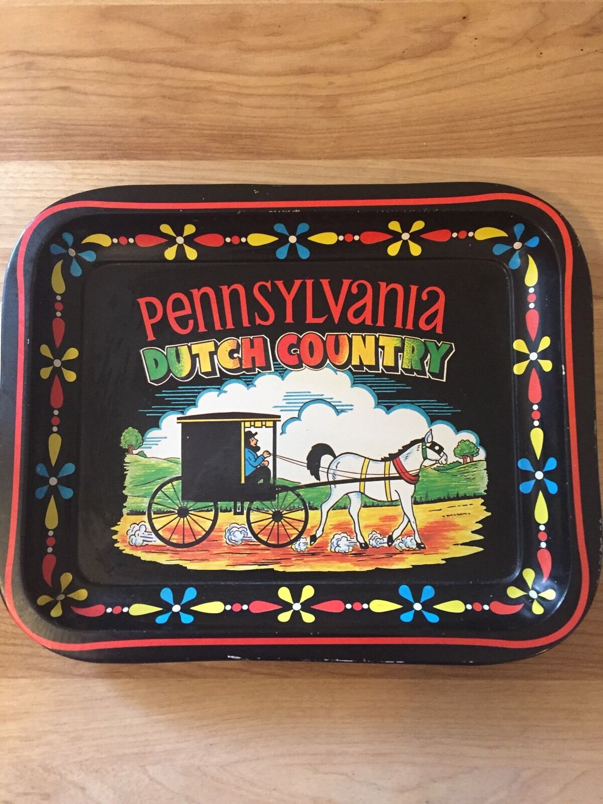 Vintage Pennsylvania Dutch Amish Tin Tray 1970\'s Retro Decor